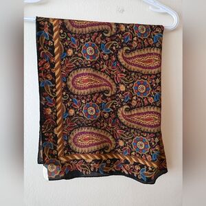 Elaine Gold Black, Purple, Red, Blue And Gold 100% Silk Paisley Patterned Scarf